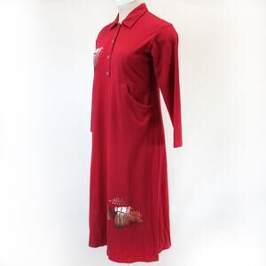 Fenini Art to Wear Red Collared Long Sleeve Maxi Dress made in USA Medium